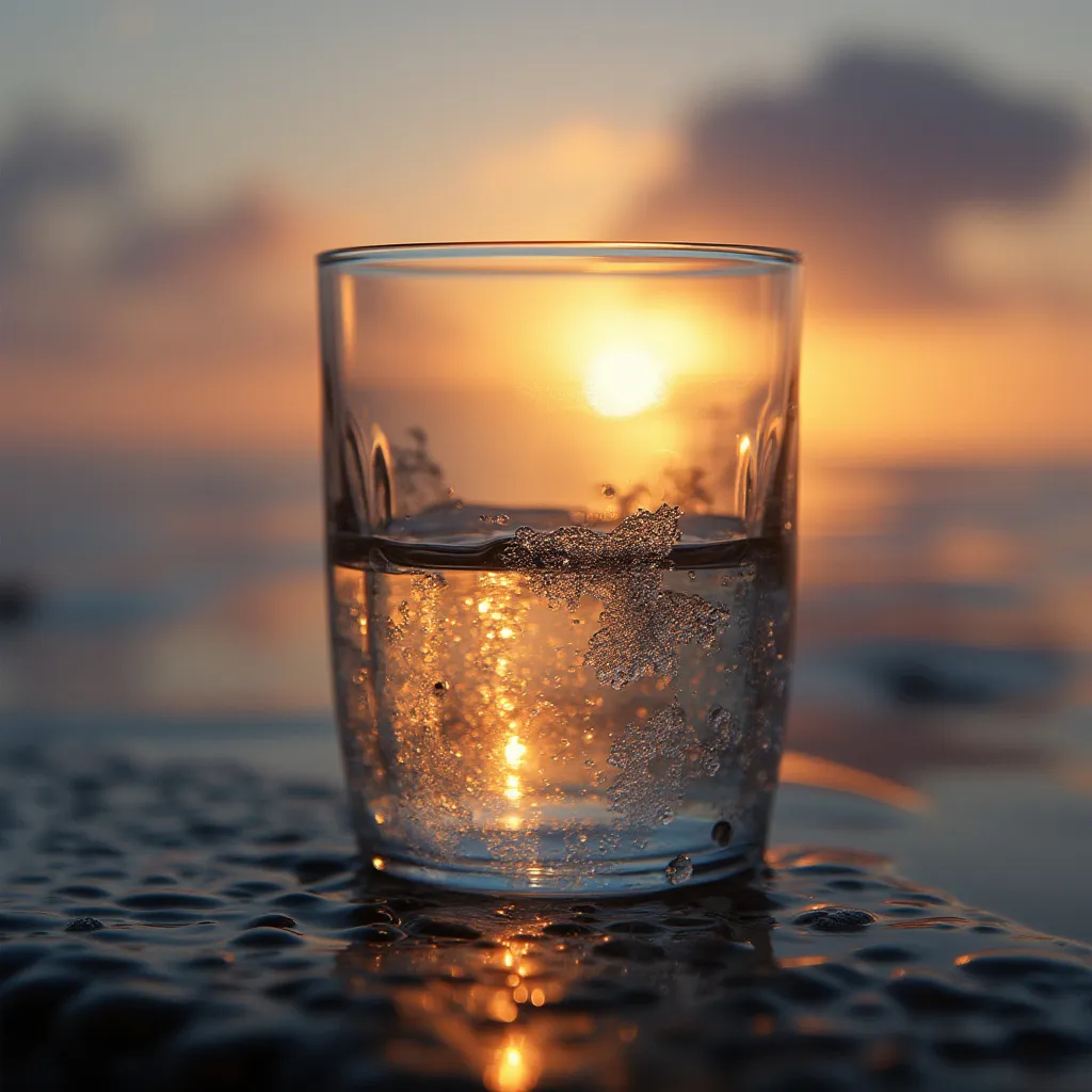Vaso de agua al amanecer